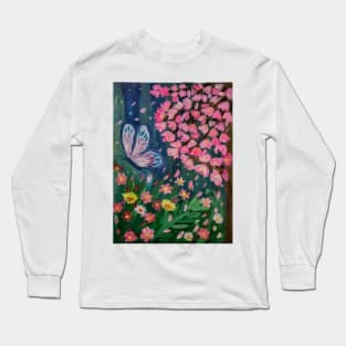 Butterfly feeding off a lovely bright flowers around him . Long Sleeve T-Shirt